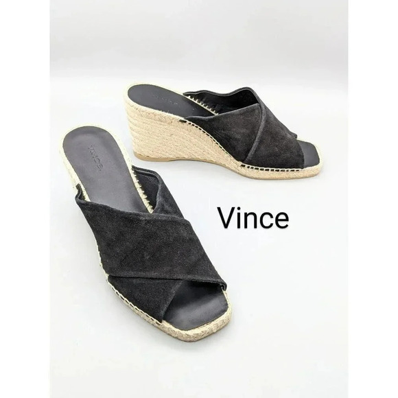 Vince Gaelan Square Toe Crisscross Espadrille Wedge Sandals Size 9.5M MSRP $250 - Picture 1 of 7